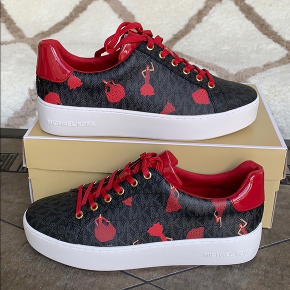 MICHAEL KORS POPPY LACE UP MINI LOGO PVC BLACK MUL - Picture 16 of 16